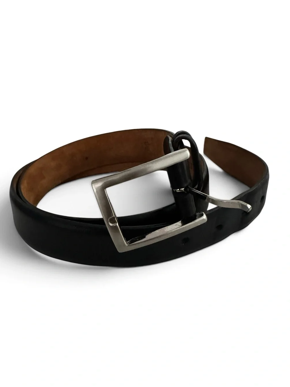 W. KLEINBERG Genuine Leather Smooth Black Strap And Silver Tone Buckle Size 36